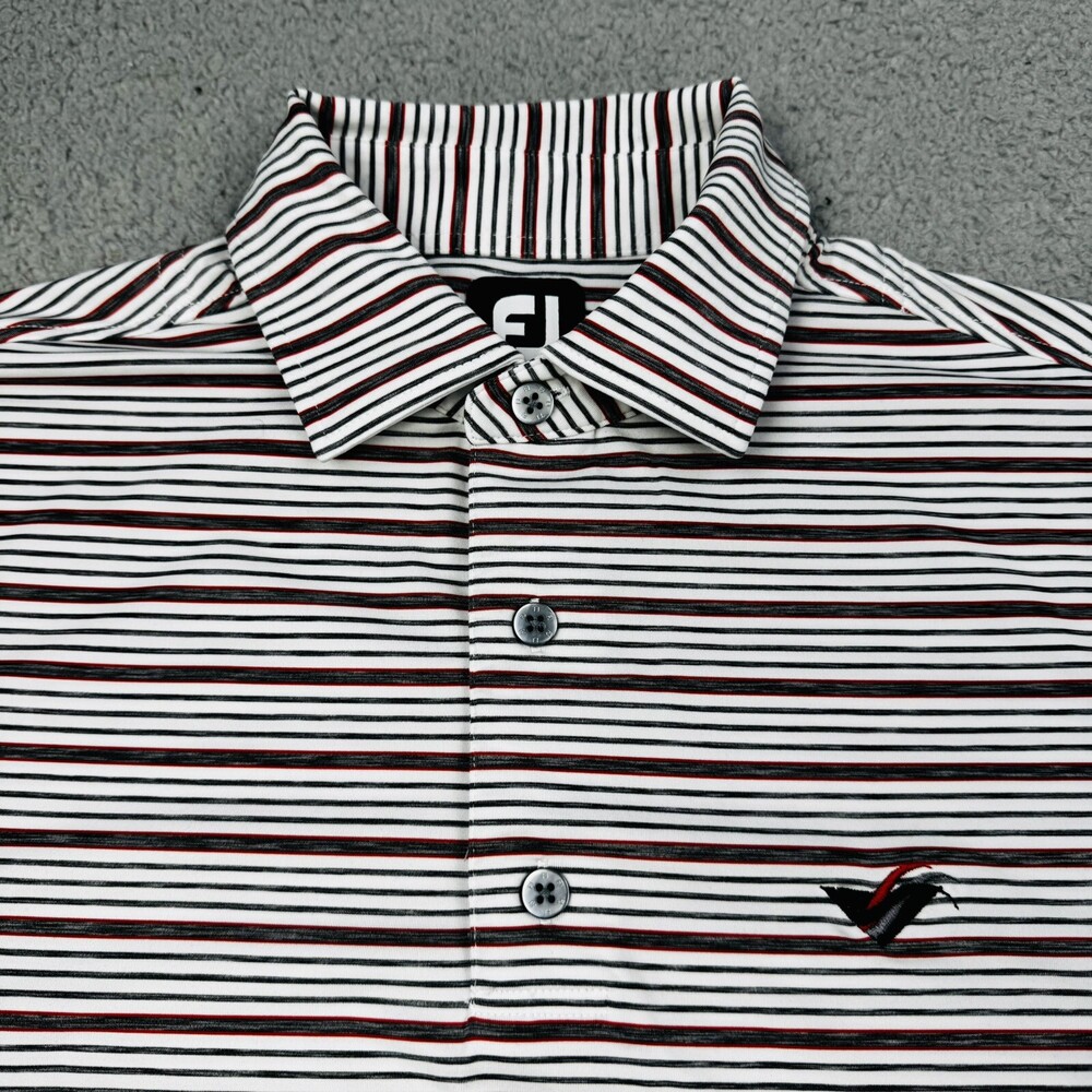 FOOTJOY Shirt Mens Large Gray White Red Stripe Graphic Golf Polo Performance